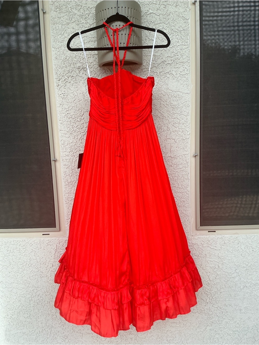NWT Lulu’s Pleasing Chicness Red Satin Halter Tiered Midi Dress Small Party Chic - Picture 5 of 10